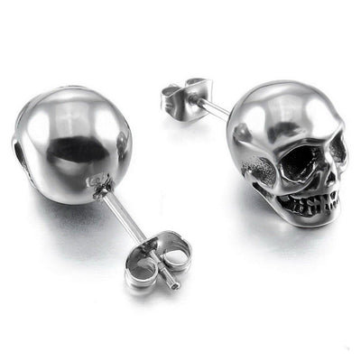 One Pair Punk Stylish Men's Skull Stud Earrings 316L Stainless Steel Ear Studs