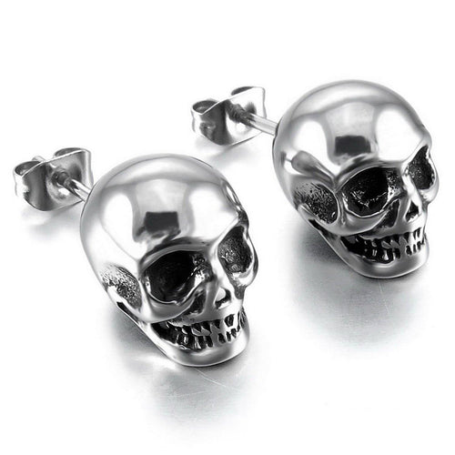 One Pair Punk Stylish Men's Skull Stud Earrings 316L Stainless Steel Ear Studs