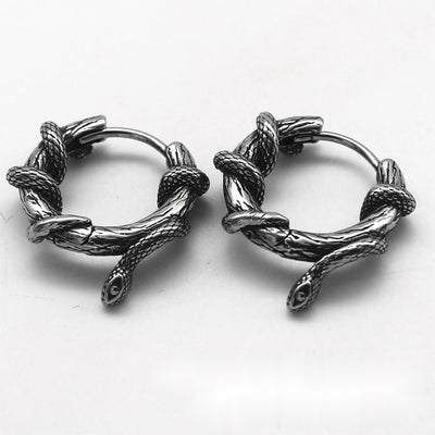 One Pair of Snake Featured Men's Hoop Earrings 316L Stainless Steel Unisex Earrings