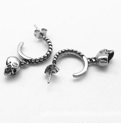 One Pair 316L Stainless Steel Chic Design Skull Dangle Earrings for Men and Women