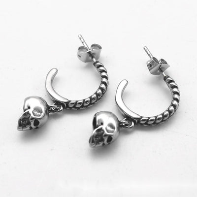 One Pair 316L Stainless Steel Chic Design Skull Dangle Earrings for Men and Women