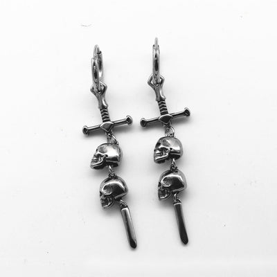 One Pair 316L Stainless Steel Skulls and Cross Dangle Earrings for Men and Women