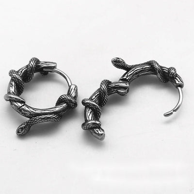 One Pair of Snake Featured Men's Hoop Earrings 316L Stainless Steel Unisex Earrings