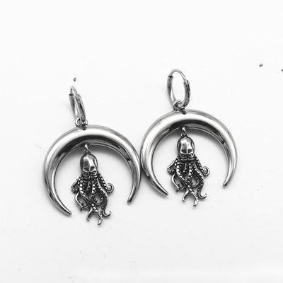 One Pair 316L Stainless Steel Chic Octopus Dangle Earrings for Men and Women