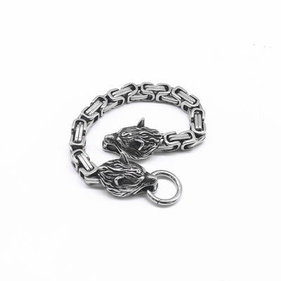 Men's Biker Bracelet 316L Stainless Steel Link Bracelet with Wolf Head