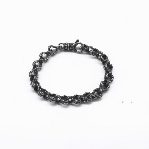 Vintage Distressed Carving Blackened Octopus Chain Bracelet for Men