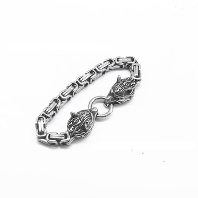 Men's Biker Bracelet 316L Stainless Steel Link Bracelet with Wolf Head