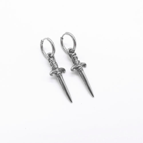 One Pair 316L Stainless Steel Vintage Sword Image Dangle Earrings for Men and Women