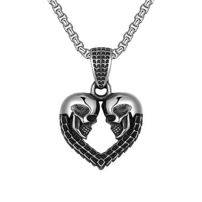 Stainless Steel Necklace Men's Stainless Steel Heart and Skulls Pendant Necklace