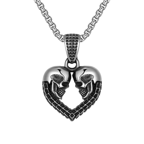 Stainless Steel Necklace Men's Stainless Steel Heart and Skulls Pendant Necklace