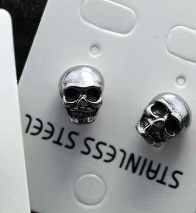 One Pair Punk Stylish Men's Skull Stud Earrings 316L Stainless Steel Ear Studs